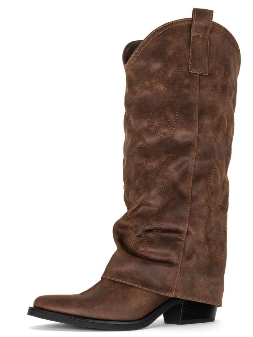 Shark Boots for Women Fold Over Cowgirl Boots with Western Embroidery Knee High